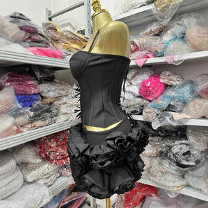 Robe noire européenne 2026, style américain, couleur unie, bustier à bandage 3D floral avec décolleté enveloppant, jupe sculptée pour <span class=keywords><strong>soirée</strong></span> <span class=keywords><strong>de</strong></span> gala - Product Image 6