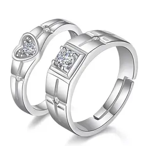 Mannen En Vrouwen Diamanten Zilveren Sieraden Vriendin Cadeau Vinger Trouwringen Voor Koppels Set En Verloving