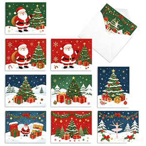 Cartes de Noël plates en papier avec motifs de dessins animés mignons (Père Noël, neige, sapin de Noël, boîte cadeau, ballerine, flocon de neige) – Sans enveloppes – Carte de fêtes d'hiver - Product Image 1