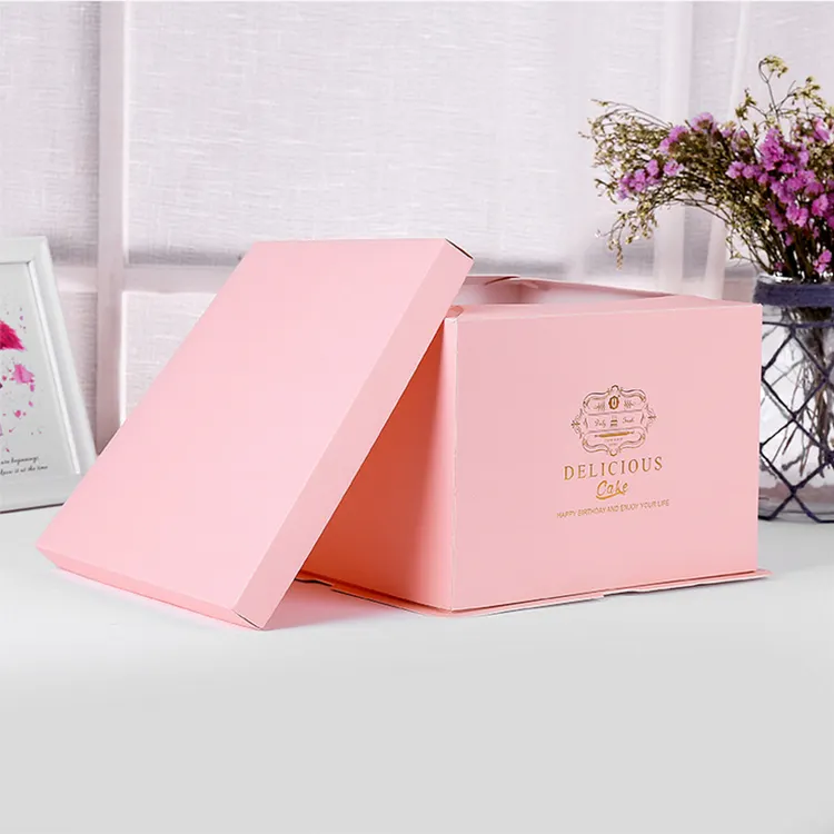Özel tasarım kek paketleme kutusu 8 inç 10 inç düğün doğum günü pembe kek ambalaj kutusu