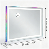 Miroir de Maquillage de Bureau Holly Wood avec LED RGB, Grossissement 10X, Tactile Intelligent, Recharge Téléphone, 7 Modes Couleurs, Intensité Réglable, OEM