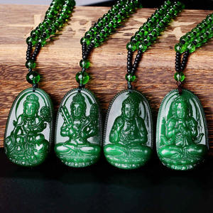 Collar con Colgante de Guanyin Verde Chapado en Oro con Cuentas, Adorno Budista de Estilo Chino, Amuleto de Buda Maitreya, Hindúismo - Product Image 6