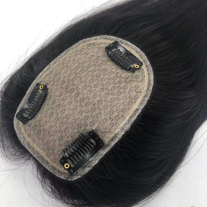 1B ฐานผ้าไหมที่มีคุณภาพสูงแฮร์พีซผูกด้วยมือพร้อมคลิปหนีบผมแท้ - Product Image 6