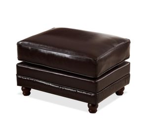 Fauteuil Wingback classique en cuir <span class=keywords><strong>marron</strong></span> <span class=keywords><strong>de</strong></span> luxe avec dossier capitonné profond et pieds en bois à pointe dorée pour salon ou bureau - Product Image 6