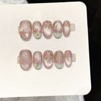 Yihe French Soft Mist Cherry Blossom Bow Tie Butterfly Light Cherry-Pink Illusion Veil Hand-Painted Handmade Full Cover Finger