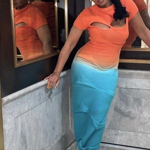 Robes en tricot de laine pour femmes, col asymétrique, franges ajourées effet bois, teinture suspendue, collision de couleurs, mode - Product Image 5