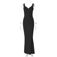 Robe maxi sans manches à col en V pour femmes, dos nu, nœud sexy, tenue Y2K pour les anniversaires, les soirées, les visites en boîte de nuit