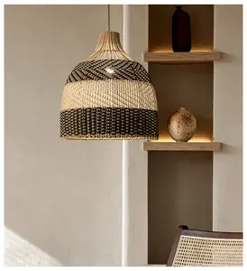 Ev için modern kolye ışıkları japon kağıt lamba el dokuma abajurlar tarzı avize Rattan tavan bambu