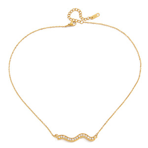 Collar con colgante de diamantes de imitación con geometría ondulada, engaste pavé en tono dorado para mujer, joyería de regalo para el tiempo libre - Product Image 5