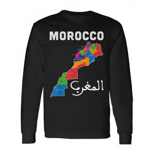 T-shirt à manches longues avec carte du Maroc, texte arabe, design fierté et racines - Product Image 2