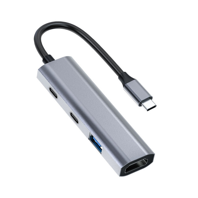 Portable 4-Port Type-C Dock 4K HD Screen Casting Adapter USB3.0 5Gbps Data PD 3.0 60W Charging Splitter for Phone Tablet