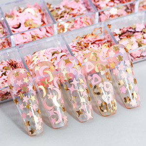 12 Box Set 2 # oro rosa mariposa amor flor conejo uñas belleza pestañas postizas adornadas con purpurina - Product Image 1