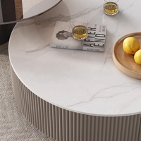 Zayshine, techo de cristal italiano, Base de madera maciza, mesa de centro, losa de cuarzo, conjunto de muebles circulares para sala de estar, tetera sencilla