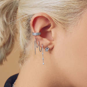 CANNER S925 Sterling Silver Box <b>Chain</b> Tassel Triple Diamond <b>Earring</b> <b>Stud</b> <b>Earrings</b> - Product Image 5