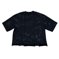 T-shirt homme personnalisé avec logo appliqué, patchwork coupé et cousu, ourlet concave, effet délavé soleil, coton délavé à l'acide, coupe oversize courte et carrée