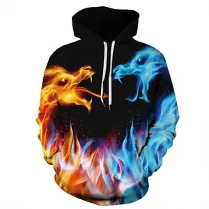 md unisex 3d fire dragon printing hoodies fashionable unisex 3D dragon print baseball shirt