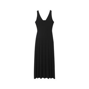 Vestido Largo con Cuello en V Happy Plus, Negro, Talla Grande, Cintura Ajustada, Vestido de Noche para Mujer, Color Sólido, Estilo Simple y Elegante - Product Image 2