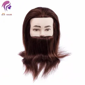 Tête de mannequin de cheveux 100% cheveux humains avec barbe pratique tête d'entraînement de tête pour l'enseignement de cours de barbier pratiquant