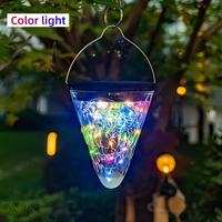 Lanterne solaire LED étanche à suspendre et à poser au sol avec capteur automatique pour extérieur, jardin, patio, décoration d'arbre, guirlande lumineuse en fil de cuivre en forme de cône