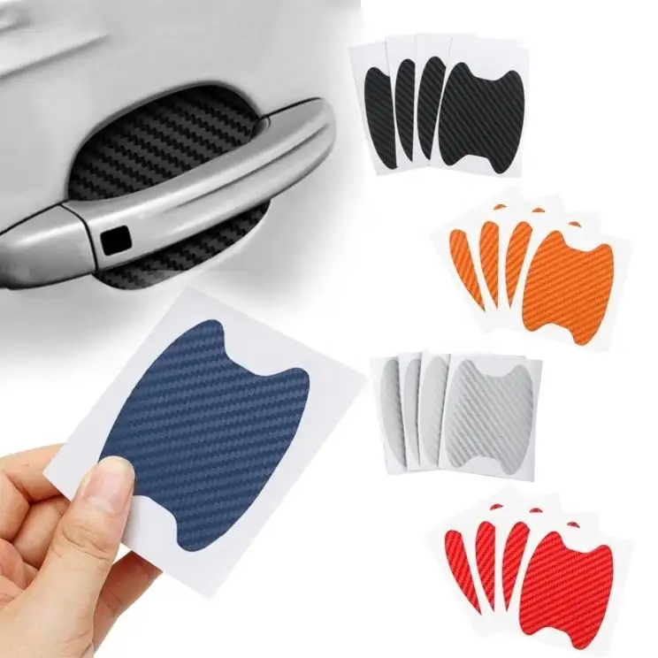 4pcs/Set Carbon Fiber Texture Car Door Handle Cup Scratch Protective Stickers Exterior Waterproof Auto Door Bowl Sticker