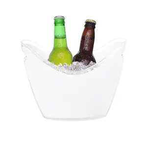 标准出厂价格透明PS塑料磨砂单手柄斜口香槟冰桶带Logo酒桶