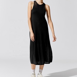 <span class=keywords><strong>De</strong></span> <span class=keywords><strong>las</strong></span> mujeres sin mangas Casual profundo O cuello verano <span class=keywords><strong>playa</strong></span> Maxi negro tejer vestido - Product Image 6