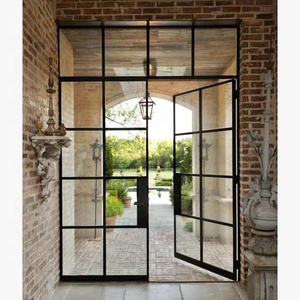 Nhà máy trực tiếp Nhà cung cấp cổ điển Pháp thép cửa kính khung màu đen wrought sắt phía trước nhập cửa - Product Image 2