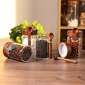 Frasco de Vidrio Sellado para Cereales, Granos de Café y Avena, con Cuchara, Tapa de Madera de Acacia, Frasco de Almacenamiento de Especias - Product Image 5