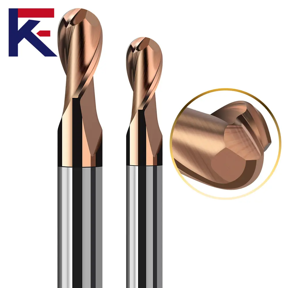KF HRC 55 penggilingan ujung hidung bola karbida, untuk baja 2 seruling pemotong penggilingan dengan lapisan mesin Cnc alat baja Tungsten