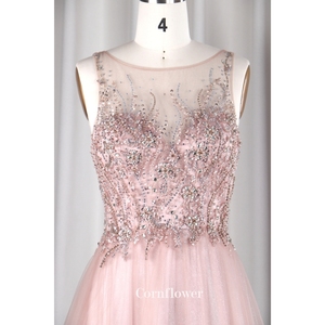 时尚风格宴会秀粉色伴娘晚礼服高领短边长前背欧根纱尾巴主人气质 - Product Image 4