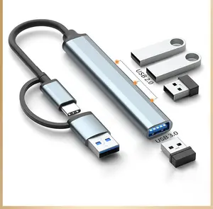 Hub Tipe c USB 3.0 4 in 1, Hub Tipe C USB 3.0 + USB2.0 * 3 port Aluminium USB A c dengan pengisian daya Transfer Data 5Gbps untuk PC