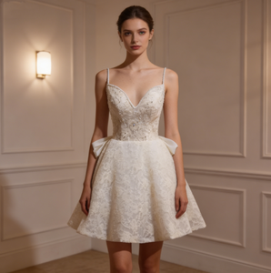 <span class=keywords><strong>Robe</strong></span> de réception courte simple à bretelles spaghetti en dentelle, <span class=keywords><strong>robe</strong></span> de bal, mini-<span class=keywords><strong>robe</strong></span> de mariée <span class=keywords><strong>pour</strong></span> <span class=keywords><strong>mariage</strong></span> <span class=keywords><strong>civil</strong></span> ou fête - Product Image 4