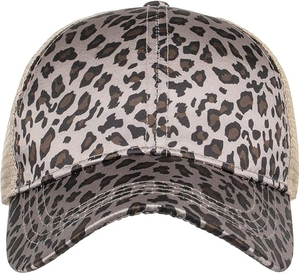 Toptie unisex ponytail <span class=keywords><strong>hat</strong></span> Leopard lộn xộn Bun cao Mũ bóng chày lưới trở lại phổ biến 100% polyester 6-Panel - Product Image 3