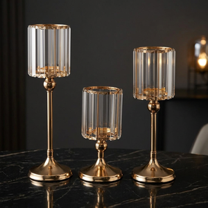 New Arrival Gold Crystal Elegant Luxury Candle Holder Set <b>Tall</b> Metal Candlestick Stand Wedding <b>Table</b> Centerpiece Home Decor - Product Image 3