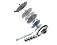 Rainshower 2025 Pomme de douche à main en plastique ABS écologique à trois fonctions Bec en silicone liquide chromé Robinet de salle de bain