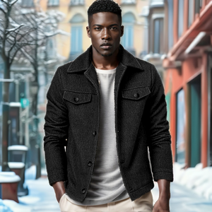 Cross-Border Men's Fashion Woolen Coat Plain Dyed Windproof Single-Breasted Solid Color Blouson England Style for Autumn Winter - Product Image 2