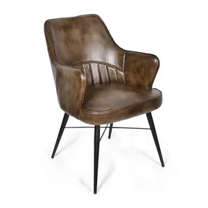 <span class=keywords><strong>Fauteuil</strong></span> de salle à manger industriel en similicuir <span class=keywords><strong>marron</strong></span> <span class=keywords><strong>foncé</strong></span> avec pieds en métal - Product Image 1