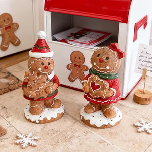 Nouveautés : Statue de Bonhomme en pain d'épices avec visage souriant et détails en crème de sucre rouge, artisanat en résine, objets de collection, décoration de Noël - Product Image 4
