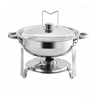FLEY 4.5L Wadah Pemanas Makanan Bulat Stainless Steel untuk Prasmanan Hotel, Pernikahan, dan Katering