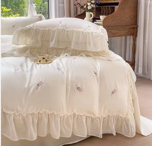 Set <span class=keywords><strong>lenzuola</strong></span> principessa, lenzuolo piatto e federa in pizzo con occhielli di lusso bianco, Set 4 in 1 resistente alle rughe, resistente allo sbiadimento - Product Image 5