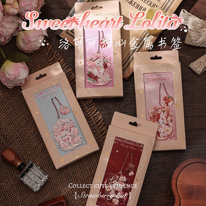 LABON Marcador de Libros de Metal Oro Rosa, Estilo Lolita, Hueco, de Latón, con Dijes Esmaltados, Diseño Kawaii de Gato y Conejo, Regalo de Papelería - Product Image 3