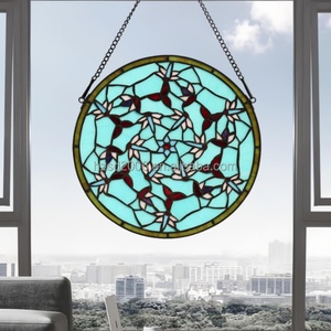Paneles Colgantes de Vidrio Estampado con Flores Azules Marinos Estilo Tiffany de 12 Pulgadas, Estructura Sólida, para Cocina, Dormitorio, Sala de Estar, 3 mm - Product Image 3