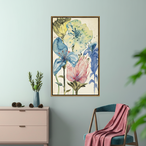 Impression sur toile Art Déco florale bleue et jaune, décoration murale botanique Cottagecore, cadre transparent - Product Image 2