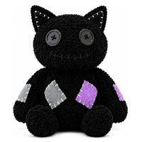 Peluche de chat noir gothique cousue de haute qualité pour Halloween, rembourrage en coton PP, décoration chaton patchwork effrayant pour fête d'Halloween