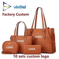 Set Tas 4 in 1 Desain Fashion LOGO Custom, Tas Tote Kulit PU, Dompet, Tas Clutch, Tas Tangan Wanita, Set Tas Tangan Custom untuk Wanita
