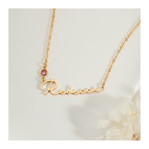 Joyas de piedra natal para madres, Gargantilla con nombre personalizado para niños, collar con nombre personalizado con piedra natal - Product Image 1