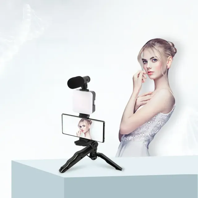 Portable New 3 in 1 Mobile Phone Holder Tripod Stand for Phone With Light and Microphone Phone Tripod for Live Vlog Tiktok