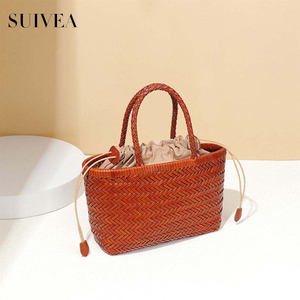 Ins Hot Sale Soft Genuine Leather Ladies Braided Handbag French Vegetable <b>Basket</b> <b>Woven</b> Bag Head Layercowhide Handmade Rattan Bag - Product Image 2
