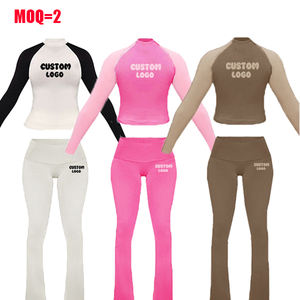 Damen Set Kleidung Benutzer definierte Langarm Flare Pant Stretch Lounge Wear Trainings anzüge Lounge wear Damen 2-teiliges Set Damen Lounge Set - Product Image 1