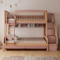 Ensemble de meubles de chambre à coucher en bois Lit superposé double pour enfants avec tiroir de rangement et escalier